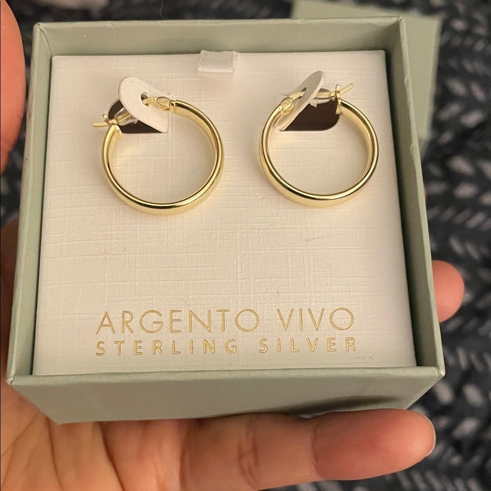 Argento Vivo Sterling Silver Gold-Tone Hoops - Picture 3 of 5